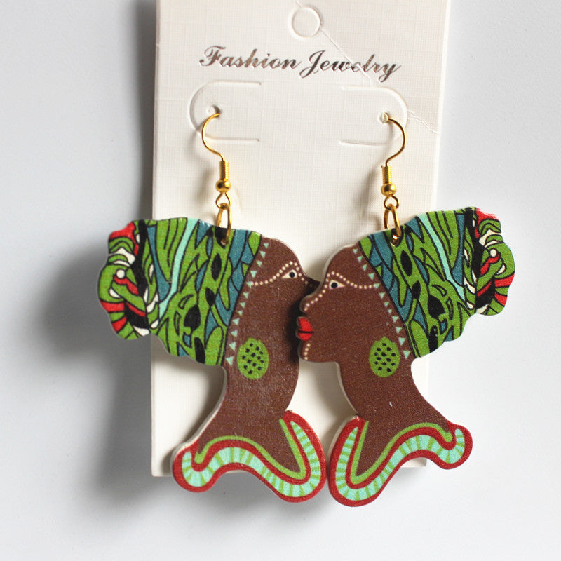 Wholesale Vintage Printed Wood Earrings